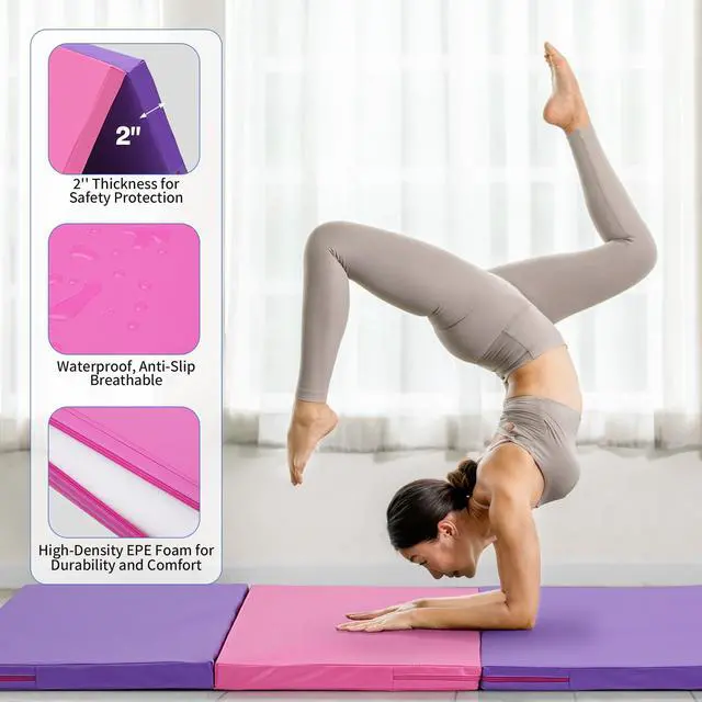 Alt view image 4 of 7 - 6'x3'x2" Gymnastics Tumbling Mats Folding Panel Thick Gym Exercise Mat for Home