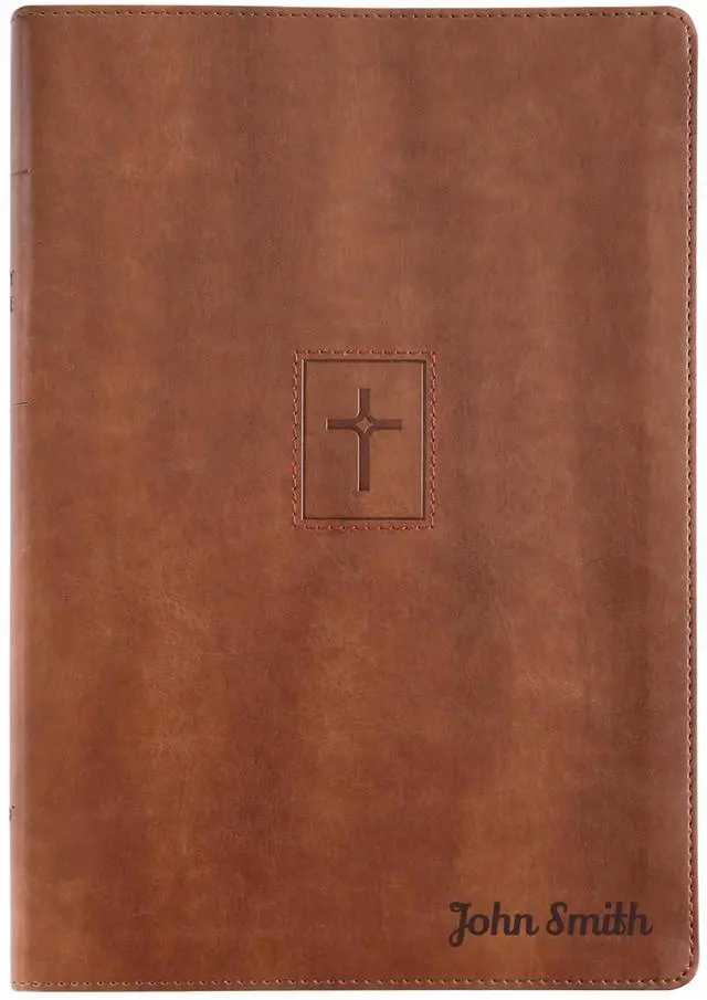 Main image of Personalized NIV Large Print Bible for Adults, Name Engraved, Standard Size | Customize Your Brown Faux Leather Bible Your Way, Red Letter, Presentation Page, Thinline, Ribbon Markers & 2-Column