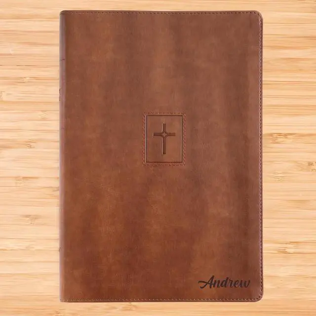Alt view image 3 of 7 - Personalized NIV Large Print Bible for Adults, Name Engraved, Standard Size | Customize Your Brown Faux Leather Bible Your Way, Red Letter, Presentation Page, Thinline, Ribbon Markers & 2-Column