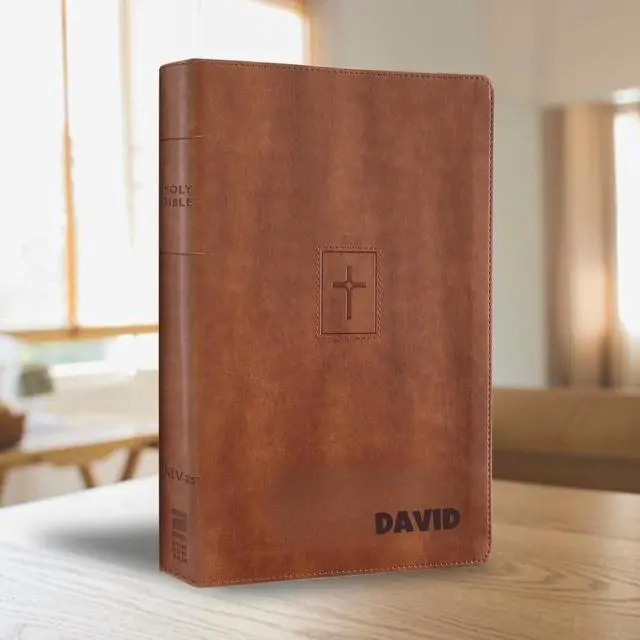 Alt view image 6 of 7 - Personalized NIV Large Print Bible for Adults, Name Engraved, Standard Size | Customize Your Brown Faux Leather Bible Your Way, Red Letter, Presentation Page, Thinline, Ribbon Markers & 2-Column