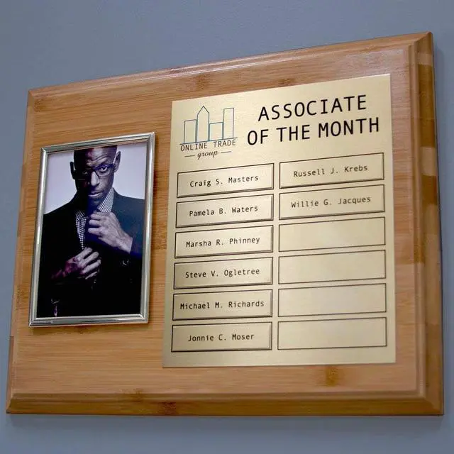 Alt view image 2 of 3 - Perpetual Plaques - Great for Employee of the Month, Sponsered and Donated by Plaques and Sporting Awards. Order All Small Plates Now, or One at a Time Later (12 x 15" Photo)