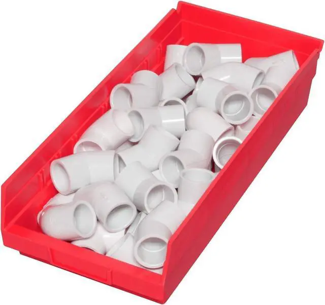Alt view image 7 of 7 - 30158 Plastic Shelf Bins, Heavy Duty Storage Bins for Garage, Closet, and Drawer Organization, 18-Inch x 8-Inch x 4-Inch, Red, 12-Pack