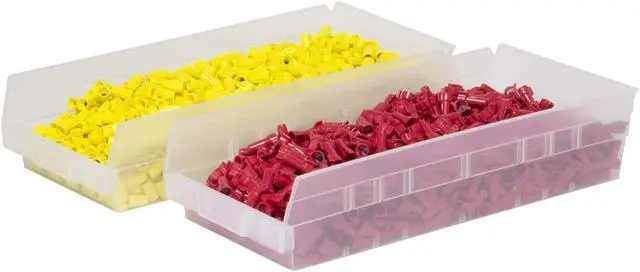 Alt view image 6 of 7 - 30158 Plastic Shelf Bins, Heavy Duty Storage Bins for Garage, Closet, and Drawer Organization, 18-Inch x 8-Inch x 4-Inch, Red, 12-Pack