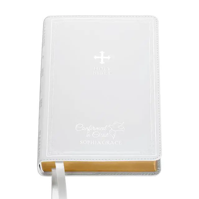 Alt view image 2 of 7 - Personalized Catholic Bible for Confirmation - Religious Keepsake - Sacrament for Kids, Young Adults - Confirmed in Christ - White Cover