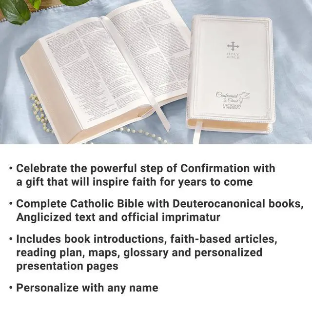 Alt view image 5 of 7 - Personalized Catholic Bible for Confirmation - Religious Keepsake - Sacrament for Kids, Young Adults - Confirmed in Christ - White Cover