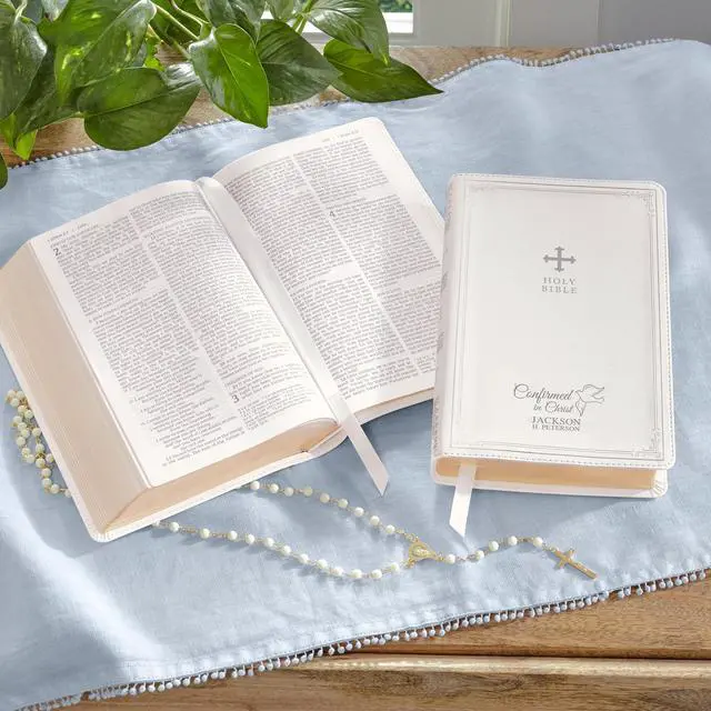 Alt view image 3 of 7 - Personalized Catholic Bible for Confirmation - Religious Keepsake - Sacrament for Kids, Young Adults - Confirmed in Christ - White Cover