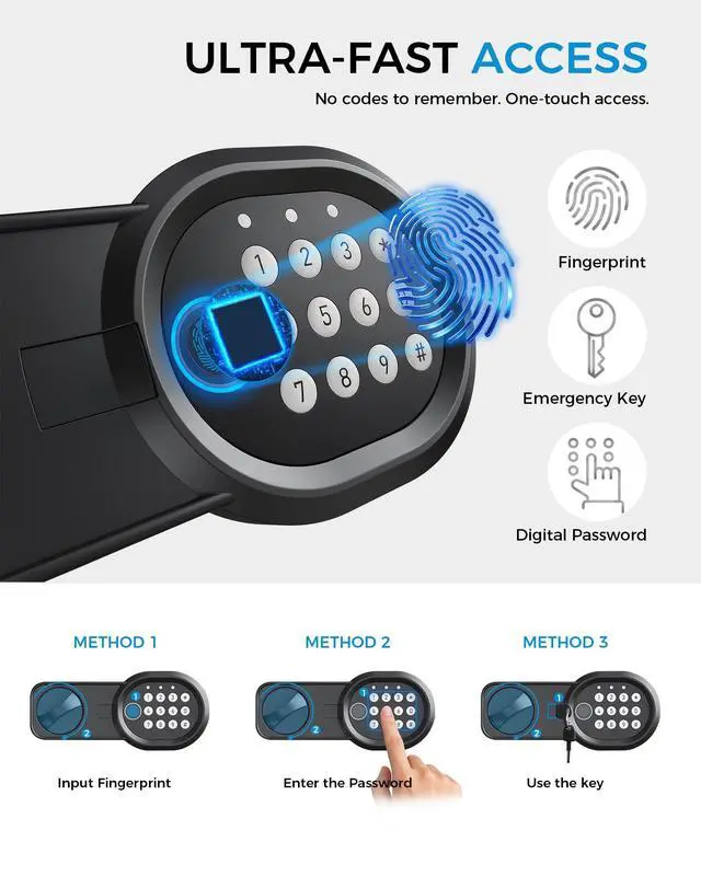 Alt view image 3 of 7 - Safe Box 0.44 Cubic Feet for College Dorm Room with Electronic Keypad and Fingerprint, Shelf, Wall Mount Kit, Hidden Home Safe for Money, Jewelry and Passport