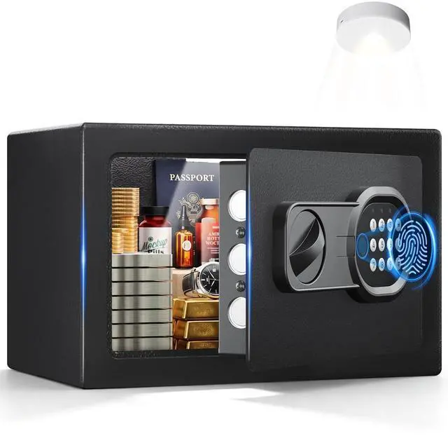 Main image of Safe Box 0.44 Cubic Feet for College Dorm Room with Electronic Keypad and Fingerprint, Shelf, Wall Mount Kit, Hidden Home Safe for Money, Jewelry and Passport