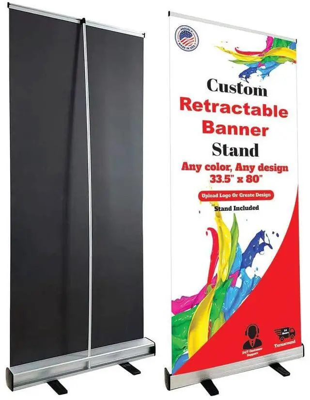 Main image of Custom Retractable Banner - Vibrant Graphics, Make A Lasting Impression For Business, Corporate Events, Advertising, Comes With Travel Case & Stand - 33.5"x80"