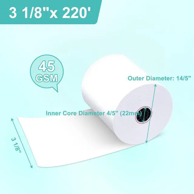 Alt view image 2 of 7 - 3 1/8 x 220 Thermal Receipt Paper 50 Rolls Printer Paper 45 GSM - Compatible with ALL POS Systems, Cash Registers, Thermal Receipt Rolls