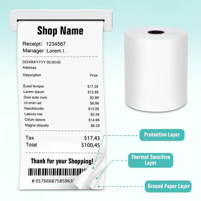 Alt view image 3 of 7 - 3 1/8 x 220 Thermal Receipt Paper 50 Rolls Printer Paper 45 GSM - Compatible with ALL POS Systems, Cash Registers, Thermal Receipt Rolls