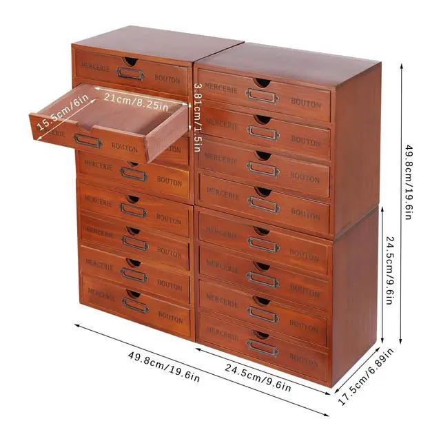 Alt view image 2 of 7 - Vintage Drawer Wooden Drawers Organizer, 16-Drawer Desktop Organizer With Drawers, Iron Label Holders, Brown, For Store Cosmetics, Files, Books, Letters, Papers, Magazines