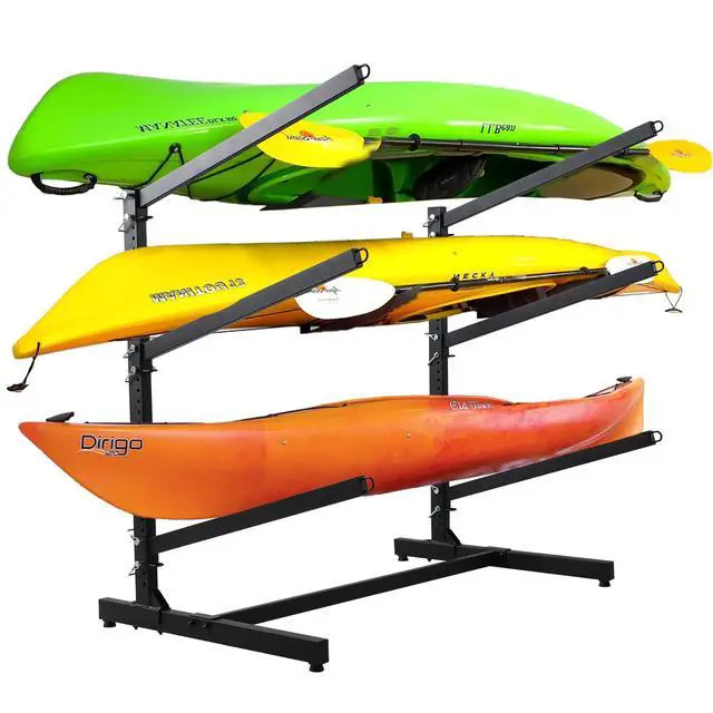 Alt view image 2 of 7 - Kayak Storage Rack, Kayak Racks for Outdoor Storage: Heavy Duty Steel Adjustable Freestanding Stand for Canoes, Paddleboards, Surfboards - Ideal for Indoor, Outdoor, Garage, Shed, Dock
