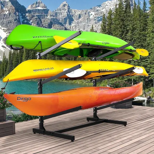Main image of Kayak Storage Rack, Kayak Racks for Outdoor Storage: Heavy Duty Steel Adjustable Freestanding Stand for Canoes, Paddleboards, Surfboards - Ideal for Indoor, Outdoor, Garage, Shed, Dock