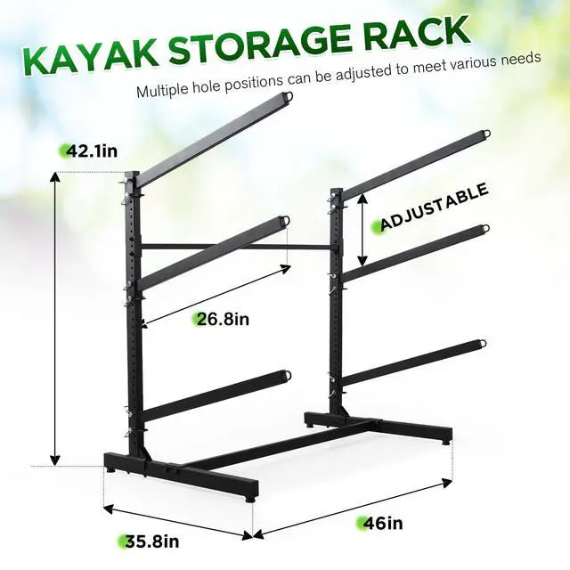 Alt view image 3 of 7 - Kayak Storage Rack, Kayak Racks for Outdoor Storage: Heavy Duty Steel Adjustable Freestanding Stand for Canoes, Paddleboards, Surfboards - Ideal for Indoor, Outdoor, Garage, Shed, Dock