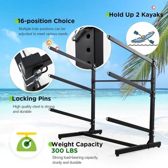 Alt view image 4 of 7 - Kayak Storage Rack, Kayak Racks for Outdoor Storage: Heavy Duty Steel Adjustable Freestanding Stand for Canoes, Paddleboards, Surfboards - Ideal for Indoor, Outdoor, Garage, Shed, Dock