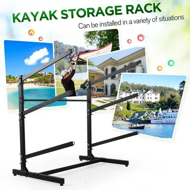 Alt view image 5 of 7 - Kayak Storage Rack, Kayak Racks for Outdoor Storage: Heavy Duty Steel Adjustable Freestanding Stand for Canoes, Paddleboards, Surfboards - Ideal for Indoor, Outdoor, Garage, Shed, Dock