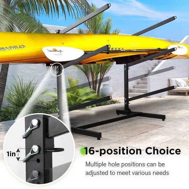 Alt view image 6 of 7 - Kayak Storage Rack, Kayak Racks for Outdoor Storage: Heavy Duty Steel Adjustable Freestanding Stand for Canoes, Paddleboards, Surfboards - Ideal for Indoor, Outdoor, Garage, Shed, Dock