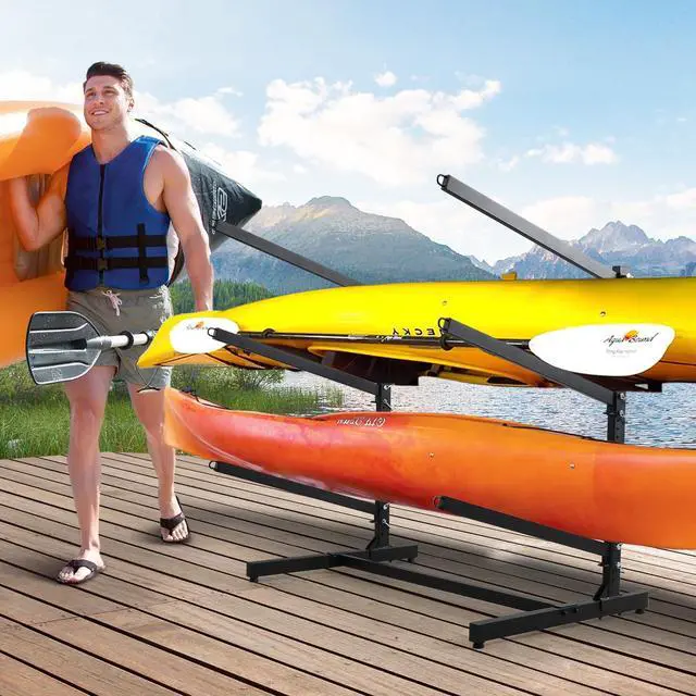Alt view image 7 of 7 - Kayak Storage Rack, Kayak Racks for Outdoor Storage: Heavy Duty Steel Adjustable Freestanding Stand for Canoes, Paddleboards, Surfboards - Ideal for Indoor, Outdoor, Garage, Shed, Dock
