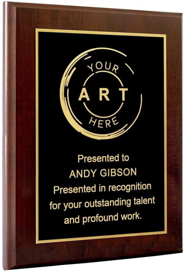 Main image of Custom Laser Engraved Award Plaque, Personalized Recognition Plaque with Black Plate and Gold or Silver Engraving, Multiple Wood Finishes for Employee, Corporate & Achievement Awards | Custom