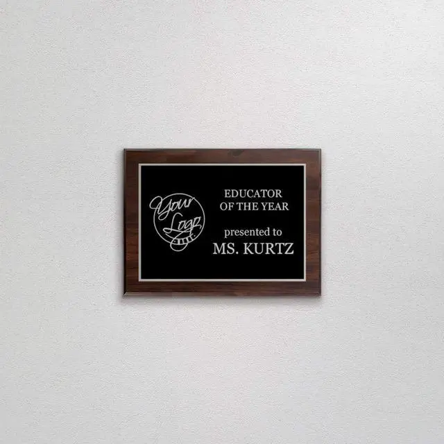 Alt view image 3 of 6 - Custom Laser Engraved Award Plaque, Personalized Recognition Plaque with Black Plate and Gold or Silver Engraving, Multiple Wood Finishes for Employee, Corporate & Achievement Awards | Custom