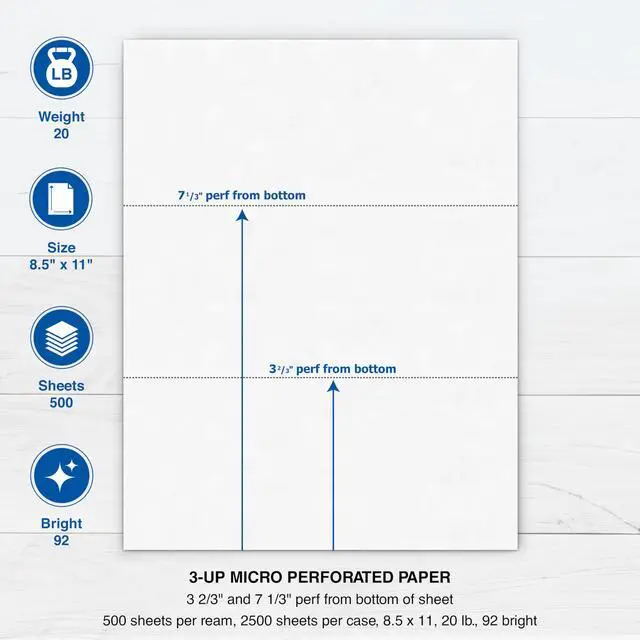 Alt view image 4 of 7 - Professional 3 Part Perforated Paper 8.5 x 11 - Perfect For W-2, 1099, & Statement Use - Made in the USA - 2500 Sheets - 20 lb - Printer Compatible - White (04120C)