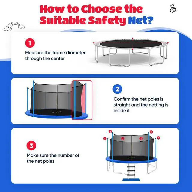Alt view image 3 of 7 - Trampoline Net - Trampoline Netting Replacement for 6-8 Straight Poles - 10FT 12FT 14FT 15FT 16FT Round Frame Trampolines (Replacement Net Only)