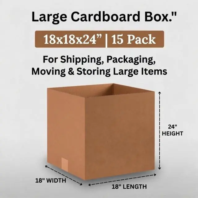 Alt view image 3 of 6 - 18"W x 18"L x 24"H (15-Pack) Large Shipping Boxes | Kraft Corrugated Cardboard Boxes for Packing, Moving and Storage, Multi Purpose Use | Single-Wall, 65 lbs
