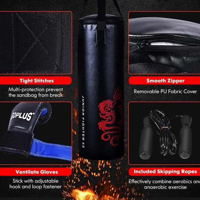 Alt view image 4 of 6 - Punching Bag Set with Gloves, 22LBS/ 40LBS Filled Kick Boxing Bag, Rucksack, Jump Rope, Firm Hook, Heavy Bag for Adults MMA Training, Muay Thai, Krav MAGA, Taekwondo, Karate
