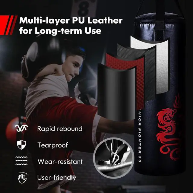 Alt view image 3 of 6 - Punching Bag Set with Gloves, 22LBS/ 40LBS Filled Kick Boxing Bag, Rucksack, Jump Rope, Firm Hook, Heavy Bag for Adults MMA Training, Muay Thai, Krav MAGA, Taekwondo, Karate