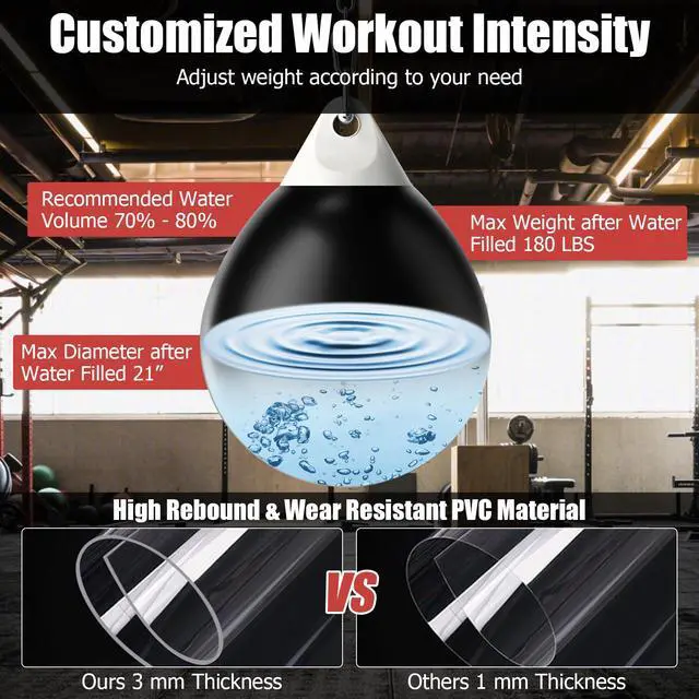 Alt view image 5 of 7 - Punching Bag, Water Aqua Bag w/Water Injector & Hanging Accessories, Folding Heavy Duty Boxing Bag for Home Gym, Boxing Training Equipment for Adults