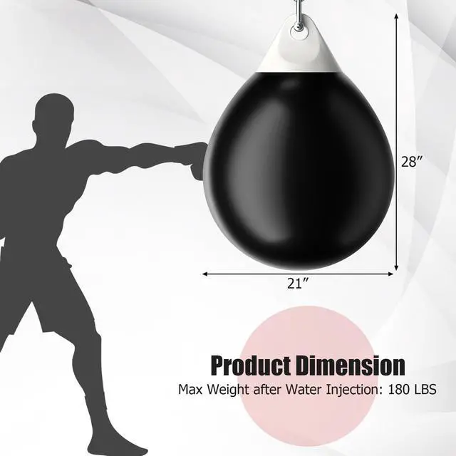 Alt view image 7 of 7 - Punching Bag, Water Aqua Bag w/Water Injector & Hanging Accessories, Folding Heavy Duty Boxing Bag for Home Gym, Boxing Training Equipment for Adults
