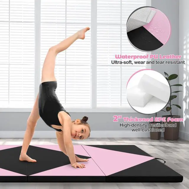 Alt view image 2 of 7 - 4'x8' Gymnastics Mat, 2" Thick Folding Tumbling Mat with Carrying Handles, Foldable Gym Mat with Hook and Loop Fastener, Cheer Mats for Kids Adults Home Exercise Aerobics Fitness