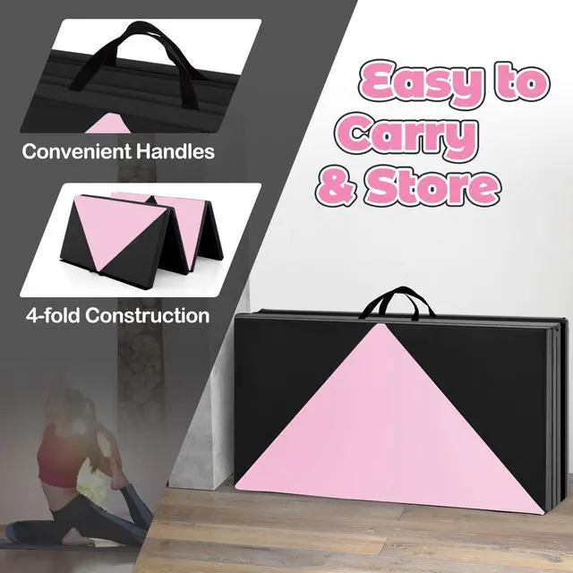 Alt view image 4 of 7 - 4'x8' Gymnastics Mat, 2" Thick Folding Tumbling Mat with Carrying Handles, Foldable Gym Mat with Hook and Loop Fastener, Cheer Mats for Kids Adults Home Exercise Aerobics Fitness