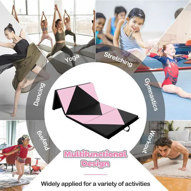 Alt view image 5 of 7 - 4'x8' Gymnastics Mat, 2" Thick Folding Tumbling Mat with Carrying Handles, Foldable Gym Mat with Hook and Loop Fastener, Cheer Mats for Kids Adults Home Exercise Aerobics Fitness