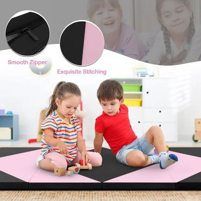 Alt view image 6 of 7 - 4'x8' Gymnastics Mat, 2" Thick Folding Tumbling Mat with Carrying Handles, Foldable Gym Mat with Hook and Loop Fastener, Cheer Mats for Kids Adults Home Exercise Aerobics Fitness