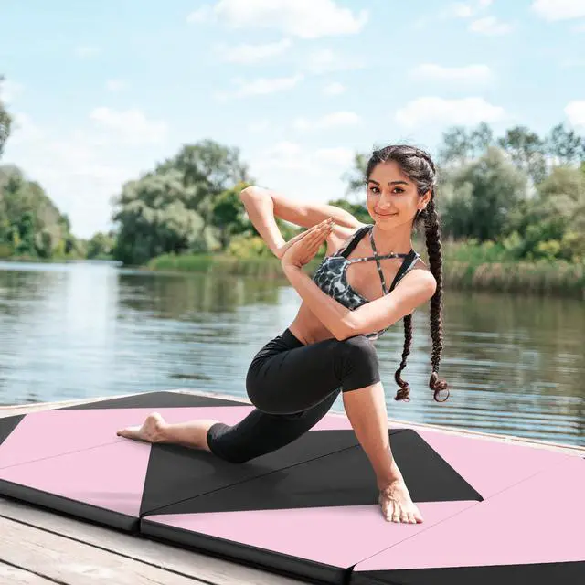 Alt view image 7 of 7 - 4'x8' Gymnastics Mat, 2" Thick Folding Tumbling Mat with Carrying Handles, Foldable Gym Mat with Hook and Loop Fastener, Cheer Mats for Kids Adults Home Exercise Aerobics Fitness