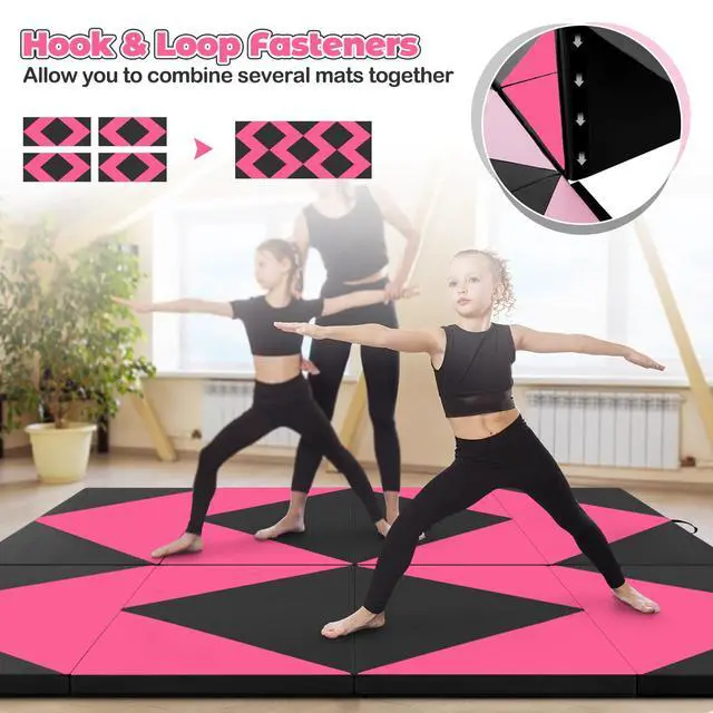 Alt view image 2 of 6 - 4'x8' Gymnastics Mat, 2" Thick Folding Tumbling Mat with Carrying Handles, Foldable Gym Mat with Hook and Loop Fastener, Cheer Mats for Kids Adults Home Exercise Aerobics Fitness