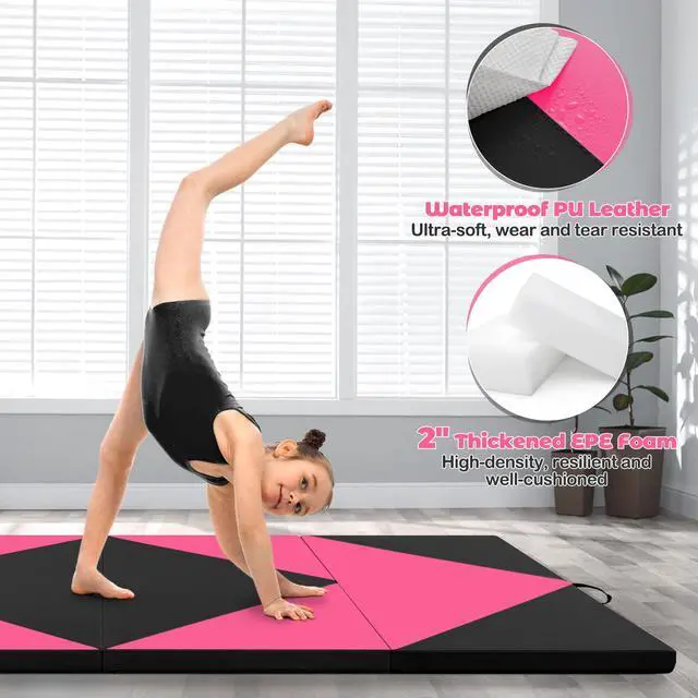 Alt view image 3 of 6 - 4'x8' Gymnastics Mat, 2" Thick Folding Tumbling Mat with Carrying Handles, Foldable Gym Mat with Hook and Loop Fastener, Cheer Mats for Kids Adults Home Exercise Aerobics Fitness