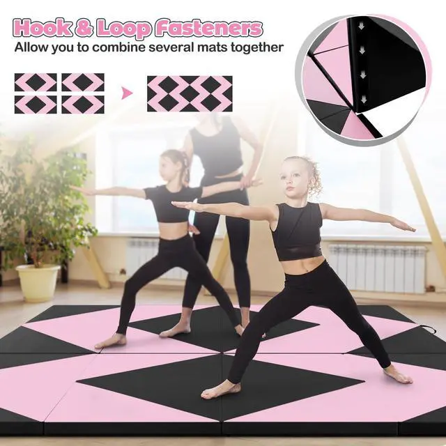 Alt view image 3 of 7 - 4'x8' Gymnastics Mat, 2" Thick Folding Tumbling Mat with Carrying Handles, Foldable Gym Mat with Hook and Loop Fastener, Cheer Mats for Kids Adults Home Exercise Aerobics Fitness