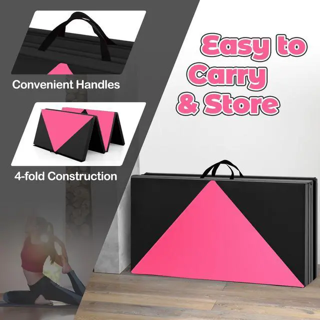 Alt view image 4 of 6 - 4'x8' Gymnastics Mat, 2" Thick Folding Tumbling Mat with Carrying Handles, Foldable Gym Mat with Hook and Loop Fastener, Cheer Mats for Kids Adults Home Exercise Aerobics Fitness