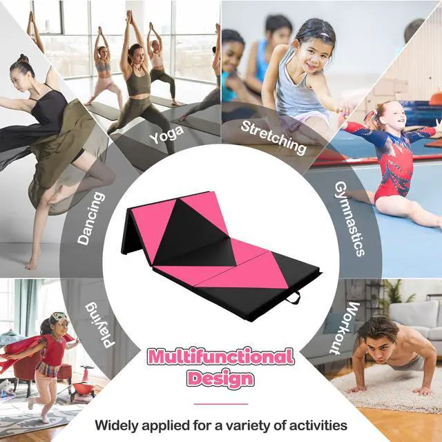 Alt view image 6 of 6 - 4'x8' Gymnastics Mat, 2" Thick Folding Tumbling Mat with Carrying Handles, Foldable Gym Mat with Hook and Loop Fastener, Cheer Mats for Kids Adults Home Exercise Aerobics Fitness