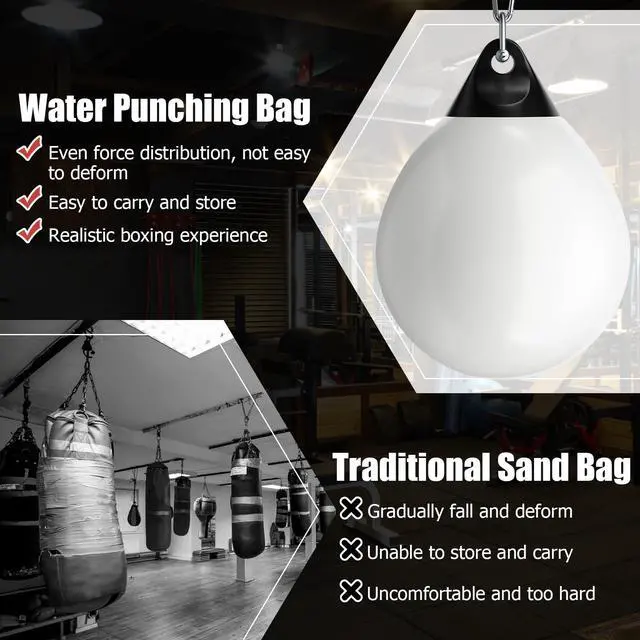 Alt view image 7 of 7 - Punching Bag, Water Aqua Bag w/Water Injector & Hanging Accessories, Folding Heavy Duty Boxing Bag for Home Gym, Boxing Training Equipment for Adults