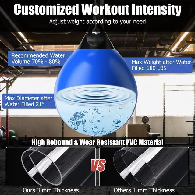 Alt view image 5 of 7 - Punching Bag, Water Aqua Bag w/Water Injector & Hanging Accessories, Folding Heavy Duty Boxing Bag for Home Gym, Boxing Training Equipment for Adults