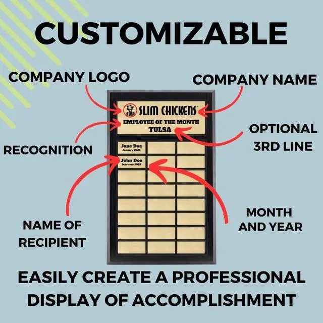 Alt view image 5 of 7 - Perpetual Plaque, Custom Employee of the Month Appreciation Award (24 Plate (12x18"))