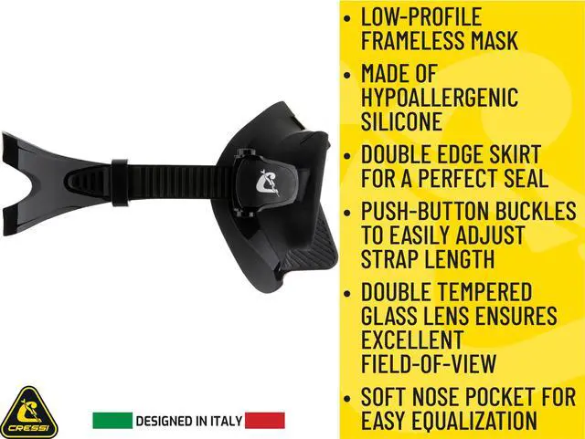 Alt view image 4 of 7 - Low Volume Lightweight Frameless Mask for Spearfishing Freediving - Narrow Fit - Flexible and Sturdy - Rombo: Designed in Italy