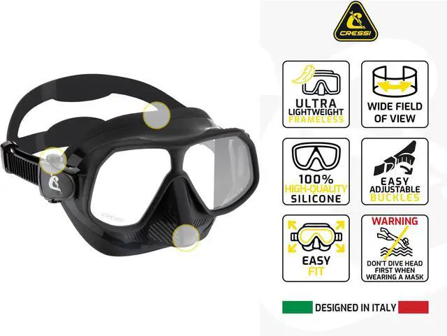 Alt view image 3 of 7 - Low Volume Lightweight Frameless Mask for Spearfishing Freediving - Narrow Fit - Flexible and Sturdy - Rombo: Designed in Italy