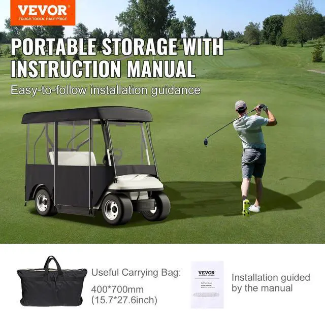 Alt view image 7 of 7 - Golf Cart Enclosure, 4-Person Golf Cart Cover, 4-Sided Fairway Deluxe, 300D Waterproof Driving Enclosure with Transparent Windows, Fit for EZGO, Club Car, Yamaha Cart