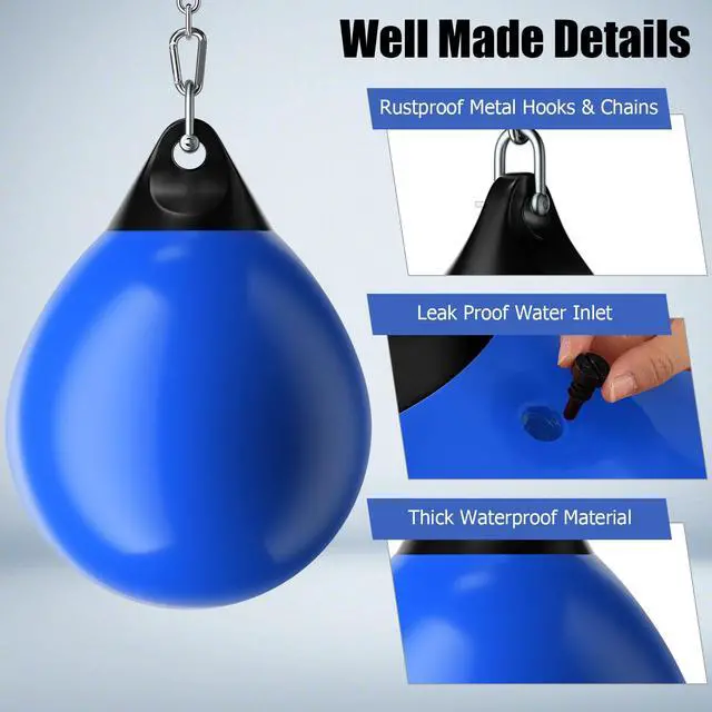 Alt view image 3 of 7 - Punching Bag, Water Aqua Bag w/Water Injector & Hanging Accessories, Folding Heavy Duty Boxing Bag for Home Gym, Boxing Training Equipment for Adults