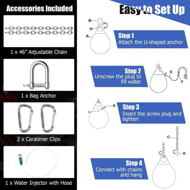 Alt view image 4 of 7 - Punching Bag, Water Aqua Bag w/Water Injector & Hanging Accessories, Folding Heavy Duty Boxing Bag for Home Gym, Boxing Training Equipment for Adults